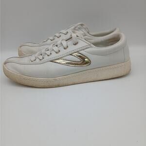 Tretorn Leather Lace Up Nylite Gold Gull Wing Sneaker White Size 7.5 Preppy